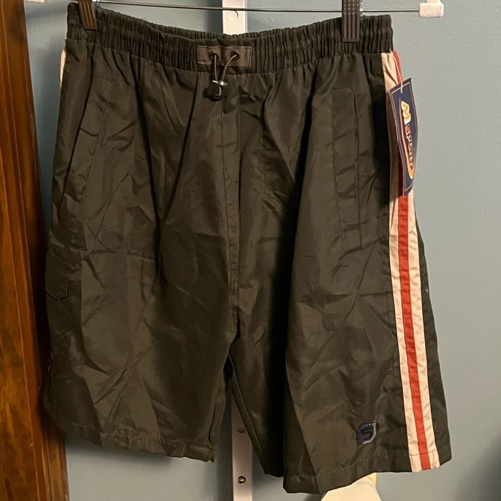 Sport Army Green with Orange and Cream Stripes Swim Trunks NWT Large